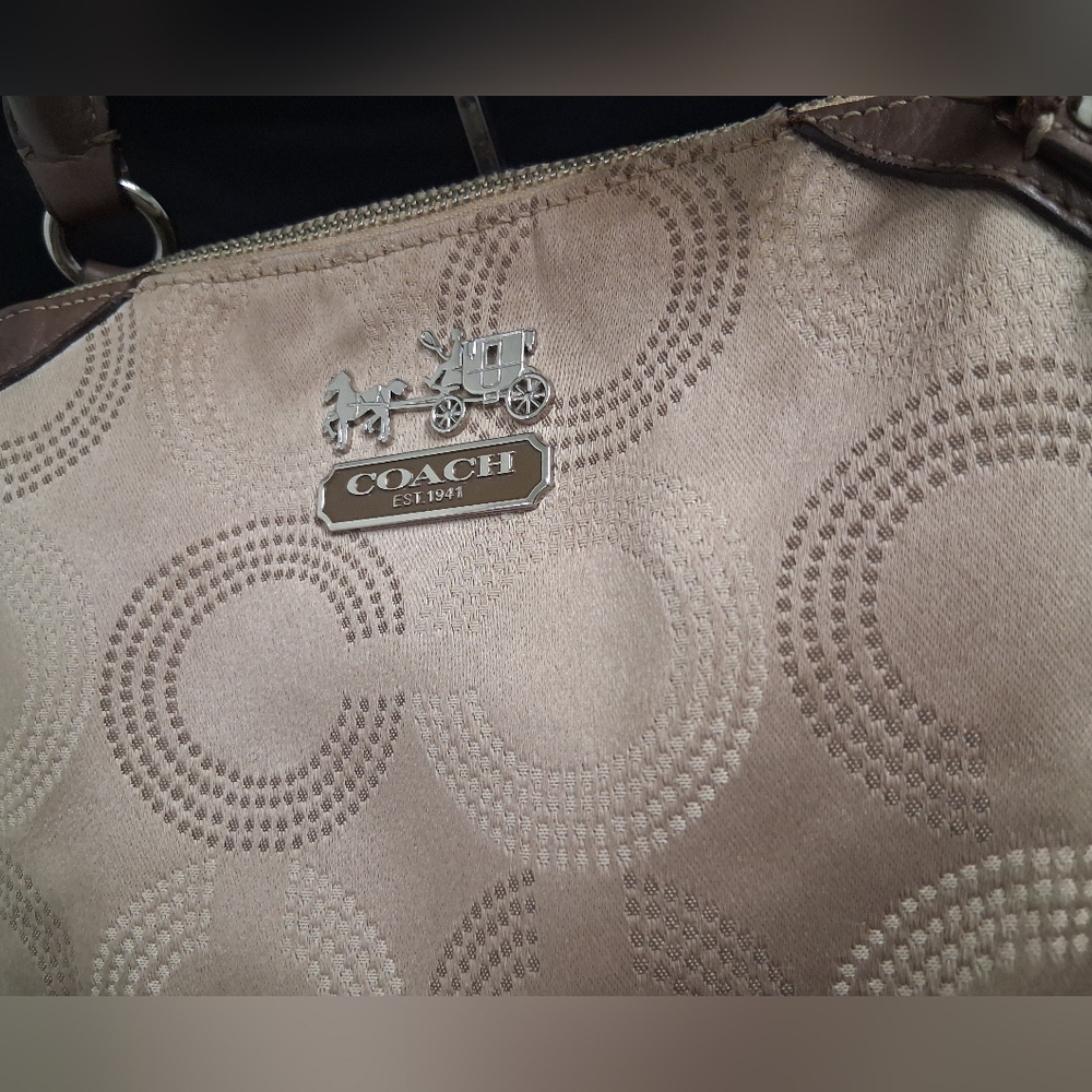 Coach Madison Dotted Op Art Sophia Satchel Fabric & Leather Shoulder Bag 15957 - Picture 4 of 16